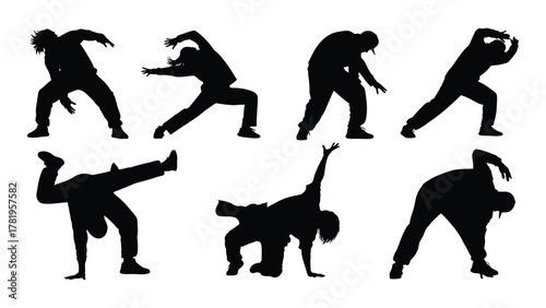 Dynamic breakdance silhouettes isolated on white background, Vector