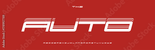 Automotive geometric font, car racing alphabet, wide extended letters, expanded italic type for dynamic headline title text, auto moto race logo label, rectangular typographic design. Vector typeset