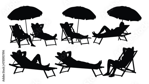 Beach vacation silhouettes isolated on white background, Vector