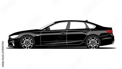Contemporary black sedan graphic illustration, epitomizing modern automotive design and sleek performance aesthetics