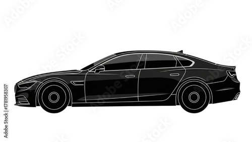 Sleek Black Sedan Side View Illustration of a Modern Luxury Vehicle