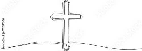 Continuous Line Art Cross Vector Symbol of Faith and Hope