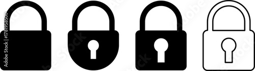Four padlock icons in black and white silhouette style