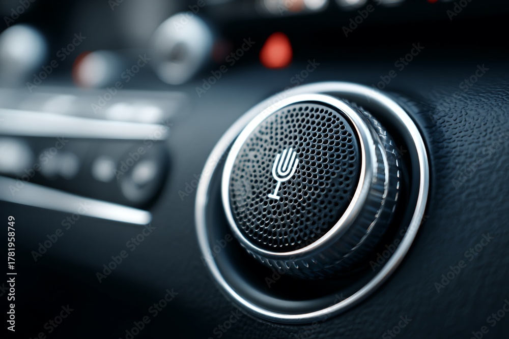 Fototapeta premium Car Dashboard Rotary Dial with Microphone Icon