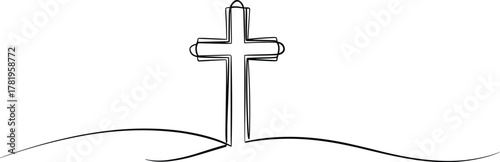 Minimalist Cross Line Art Christian Faith Vector Illustration