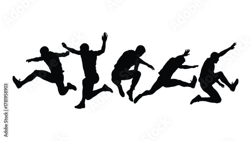 Athlete jumping silhouette sequence isolated on white background, Vector