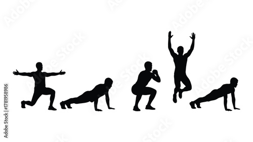 Fitness exercise silhouettes isolated on white background, Vector