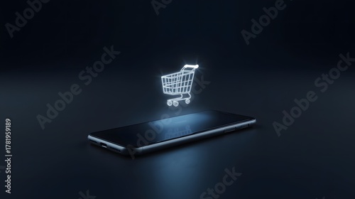 Mobile e-commerce technology innovation concept dark aesthetic