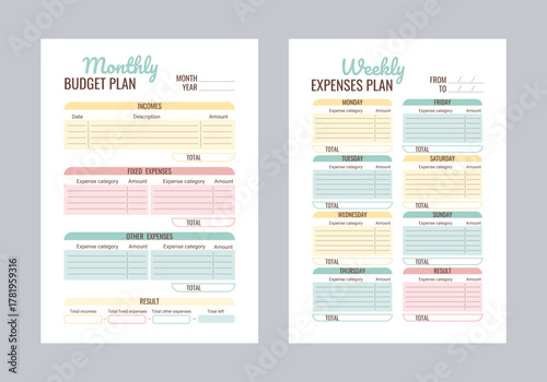 Monthly weekly budget planner template for financial plan vector