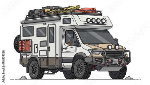 Adventure-Ready Camper Van Illustration for Outdoor Enthusiasts