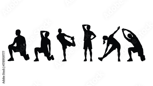 Stretching and exercise silhouettes isolated on white background, Vector