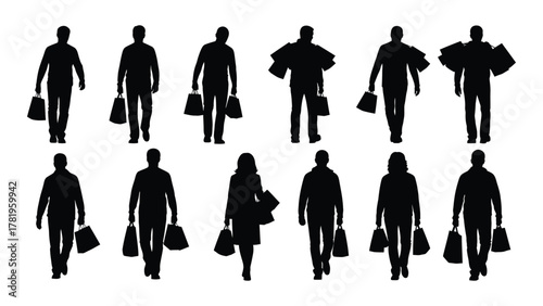 Shopping people silhouettes isolated on white background, Vector