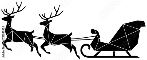 Elegant geometric reindeer pulling Santa's sleigh for Christmas holiday design needs