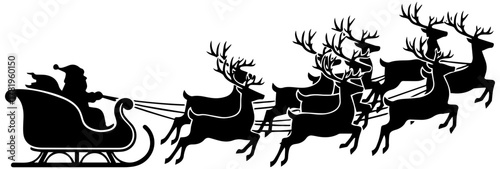 Santa Claus soars through the sky with his reindeer in a magical Christmas sleigh ride