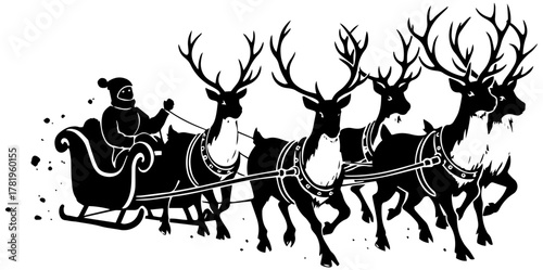 Festive Santa Claus riding sleigh with reindeer team for holiday joy and Christmas cheer