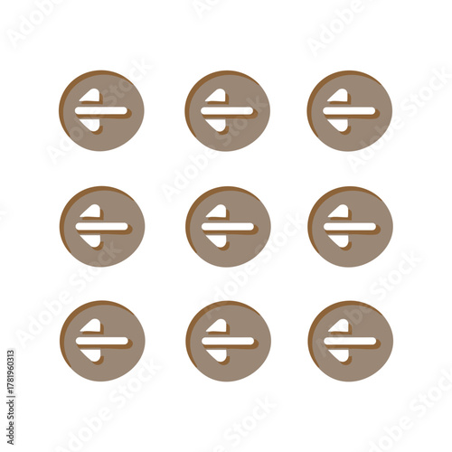 A repeating grid of nine round brown coins each displaying a white euro symbol. 