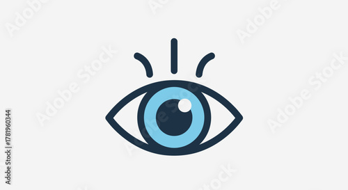 Blue eye symbol with radiating lines, representing sight, vision, or observation