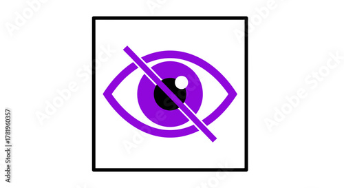 Purple eye symbol with a diagonal line through it, representing blindness or no vision