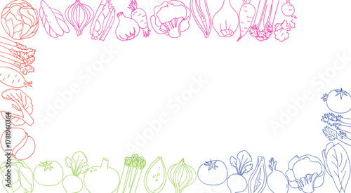 simple line art illustration of fresh vegetables border on yellow background for organic food banner healthy eating design template
