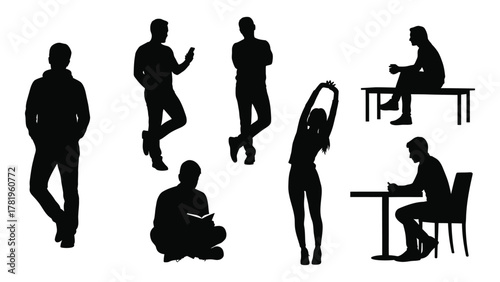 Diverse human silhouettes collection isolated on white background, Vector