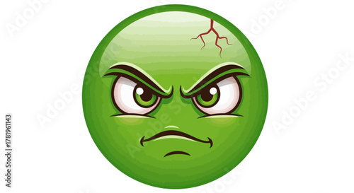Vector emoji showing jealous expression with green face and angry eyes, comic style.