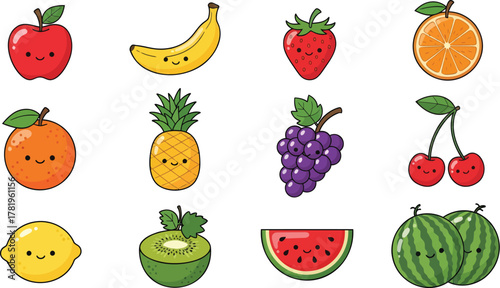 Cute Kawaii Fruit Illustrations for Kids