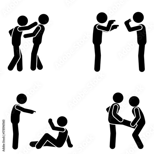 Angry stick figure argument conflict illustration.