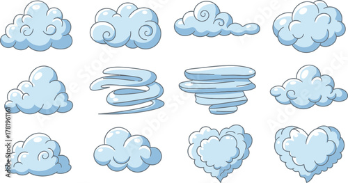 Set of Various Stylized Cartoon Clouds