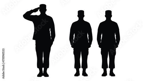 Military soldiers silhouette collection isolated on white background, Vector