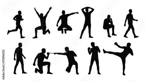 Diverse athletic silhouettes isolated on white background, Vector