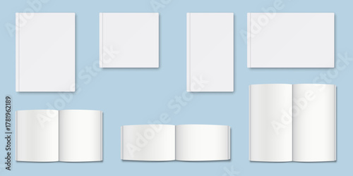 Realistic 3d textbook mockup icon set collection in flat style. Paper notebook vector illustration on isolated background. Booklet sign business concept.