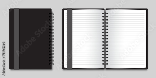 Realistic notebook mockup icon in flat style. Notepad vector illustration on isolated background. Booklet sign business concept.