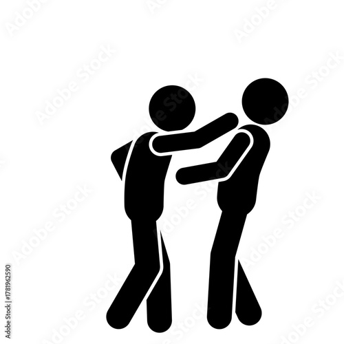 Stick figures having a debate together.