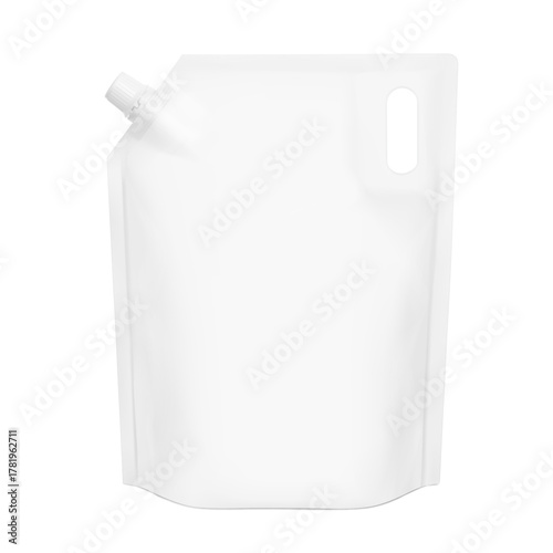 Pouch bag with hole handle mockup. Vector illustration isolated on white background. Front view. Perfect to make final pack shot your product. EPS10.