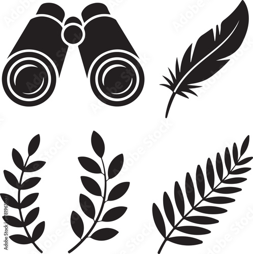 Nature Exploration Icons Binoculars & Foliage