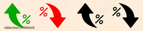 Up and down arrows with percentage symbols illustrating financial trends