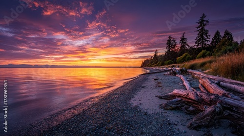 Serene Sunset Over Camano Island: A Colourful Nature Escape for Beach Lovers and Campers