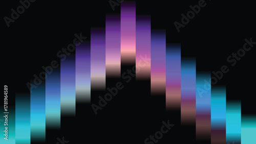 Abstract background with a colorful pixelated chevron or V-shape on black with copy space