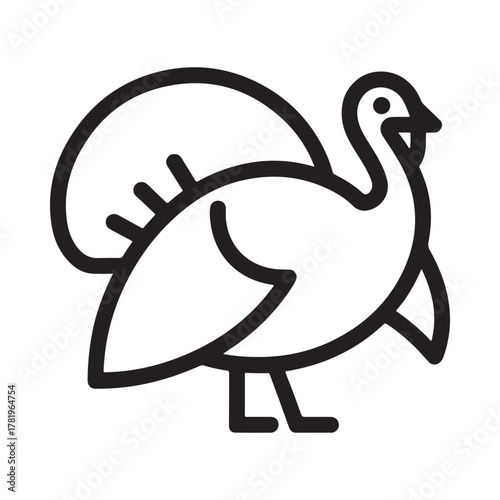 Simple outline illustration of a turkey bird with its tail feathers fanned out