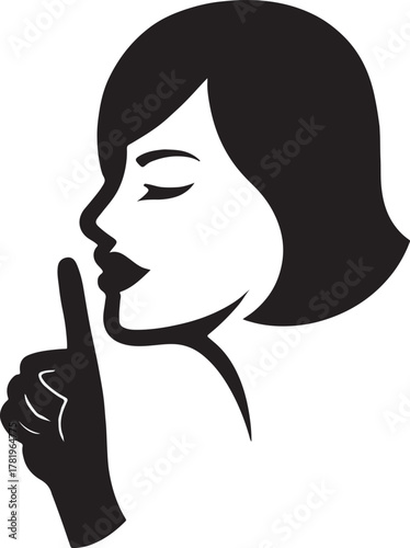 PrintWoman making a shushing gesture with her finger to her lips