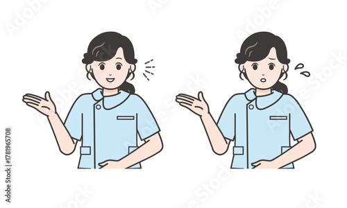 案内する女性看護師のイラストセット