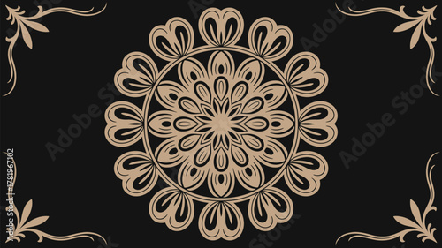 Vintage floral pattern ornament with decorative elements on black background art