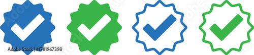 Collection of four colorful verified checkmark badges