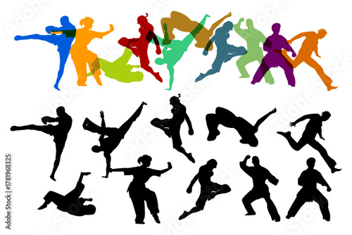 Sports Vector illustration silhouettes of expressive colorful group of people. Sports colorful silhouettes.