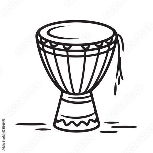 Hand drawn illustration of an african djembe drum with simple lines