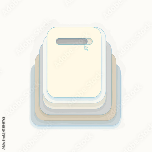 Minimalist abstract illustration of stacked digital files or cards.
