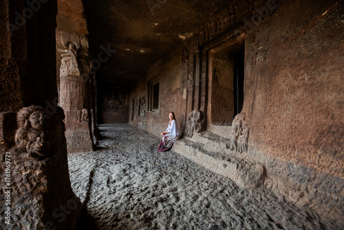 Tourist in Aurangabad Caves, India