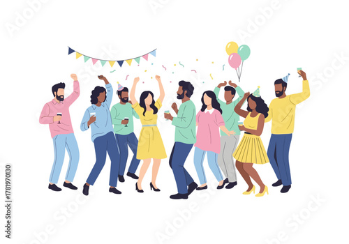 Diverse Group Celebrating at a Party with Confetti.