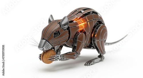 Mechanical Rodent Eating Nut Digital Art Robot Mouse Animal Automation Design 3D Render