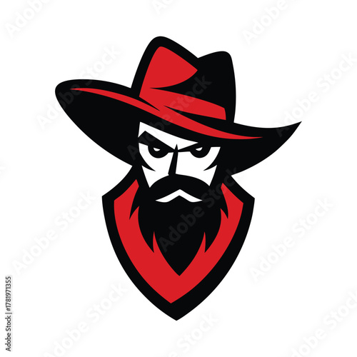 Western Outlaw Mascot Logo Design Mysterious Cowboy Head Vector Illustration for Branding